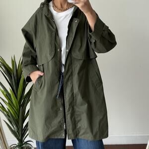 Herno Coat Womens 48 Green Cotton Twill Parka Hooded Utility Chic Gorp Outdoor